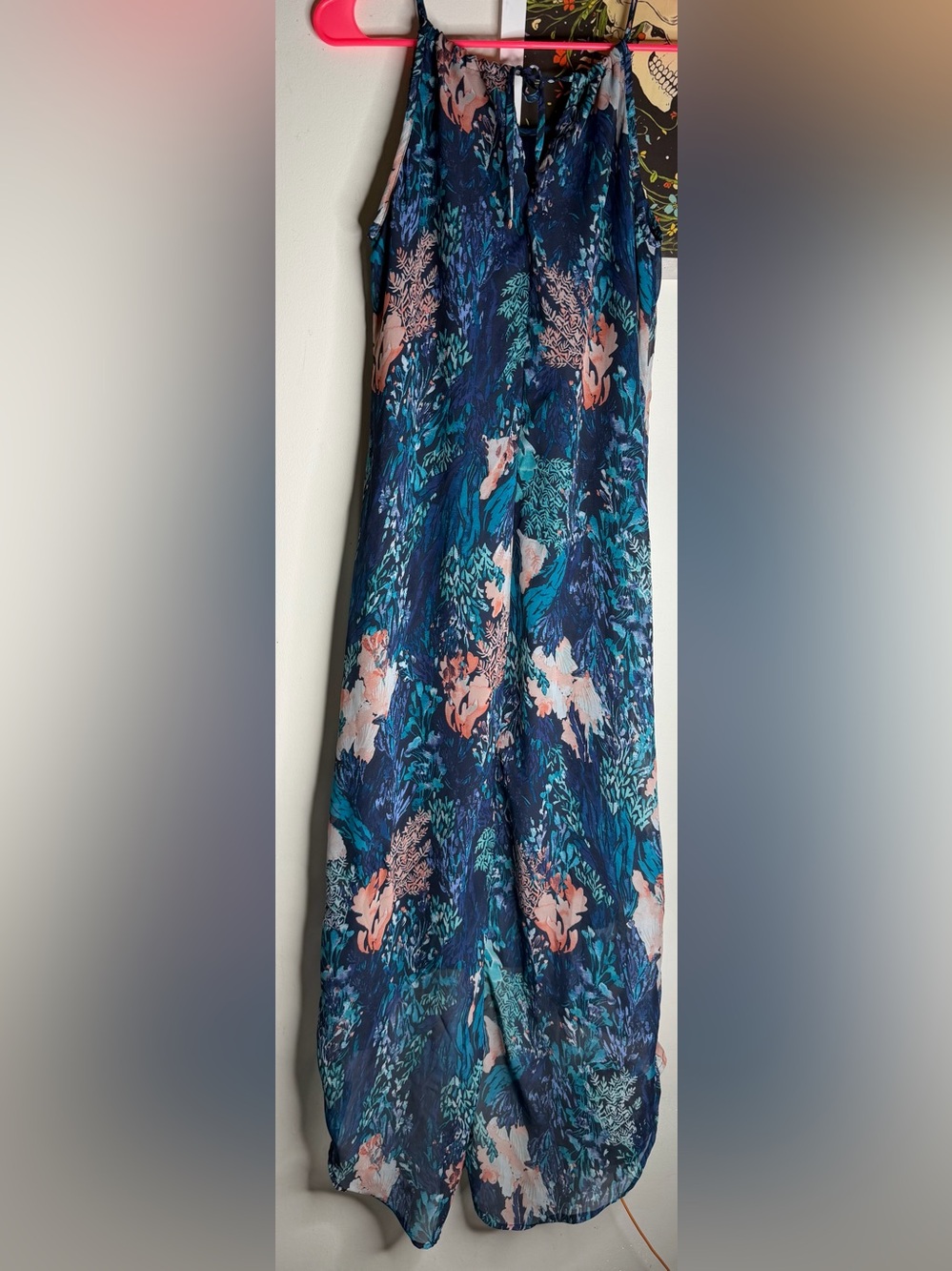 Old Navy Navy Floral Maxi Dress with Teal & Coral Accents - Picture 3 of 3